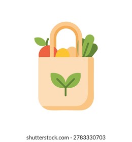 Flat design vector illustration of an eco-friendly reusable shopping bag with groceries