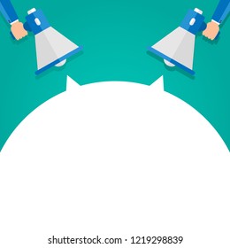 Flat design Vector Illustration Empty esp template copy space text for Ad, promotion, poster, flyer, web banner, article Human Hand Holding Megaphone and Blank Geometric shape Half Speech Bubble