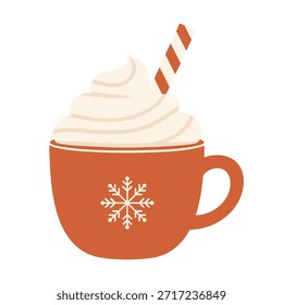 Uma ilustração de vetor de design plano de uma caneca festiva de cacau quente