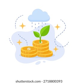 Flaches Design, Vektorgrafik des finanziellen Erfolgs, die zeigt, dass Geld aus Münzen wächst, leeres State-Ui-Vorlagenelement