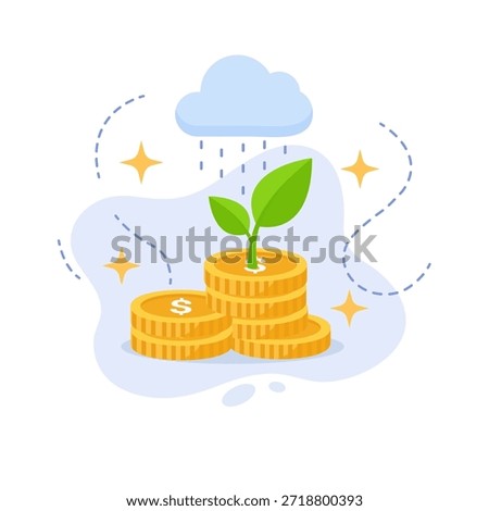 Flat design vector illustration of financial success showing money growing from coins empty state ui template element