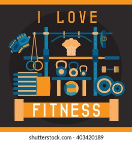 flat design vector illustration with fitness stand