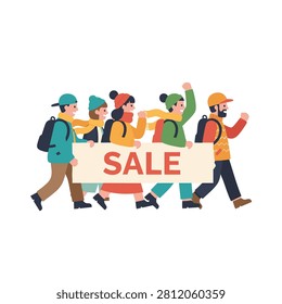 Flat design vector illustration of a flea market festival sale scene