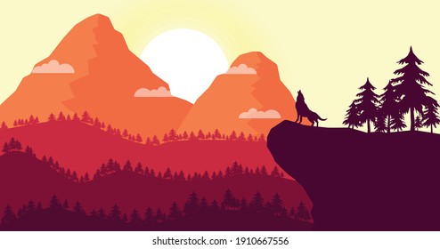 Diseño plano. Ilustración del vector - paisaje forestal