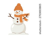 A flat design vector illustration of a friendly snowman
