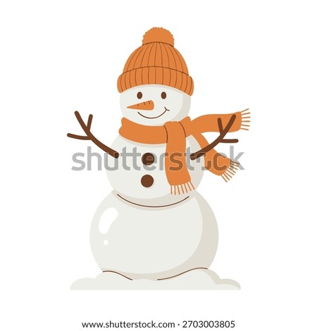 A flat design vector illustration of a friendly snowman