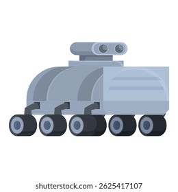 Flat design vector illustration of a futuristic cartoon space rover, isolated on white