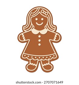 Una Ilustración vectorial de diseño plano de una galleta de jengibre en forma de niña