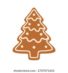 Una Ilustración vectorial de diseño plano de una galleta de jengibre en forma de árbol de Navidad