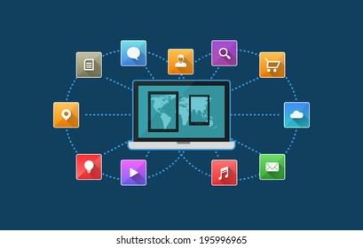 Flat design vector illustration of global connection concept.