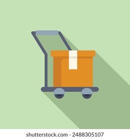 Flat design vector illustration of a green handcart icon with a package, representing delivery and transportation services in the logistics industry
