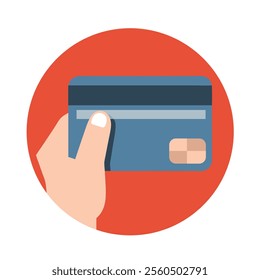 Flat Design Vector Illustration of Hand Holding a Credit Card – Banking and Payment Icon.