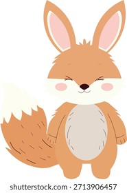 Ilustración vectorial de diseño plano de un pequeño personaje de zorro feliz y lindo de pie y sonriendo sobre un fondo blanco limpio.