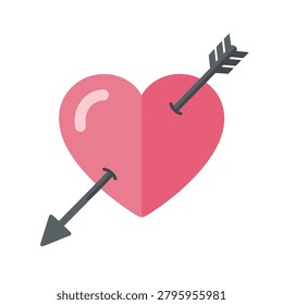 Flat design vector illustration of a heart pierced by an arrow