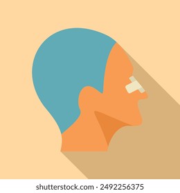 Flat design vector illustration of a human head side view with nose plugged, long shadow