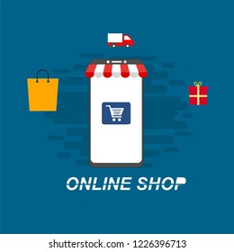 Flat design vector illustration icons of e-commerce symbols, internet shopping elements and objects in retro stylish color. Isolated on colored background