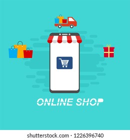 Flat design vector illustration icons of e-commerce symbols, internet shopping elements and objects in retro stylish color. Isolated on colored background