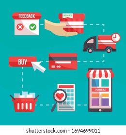 Flat design vector illustration icons of e-commerce symbols