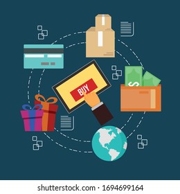 Flat design vector illustration icons of e-commerce symbols