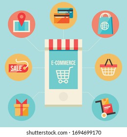 Flat design vector illustration icons of e-commerce symbols