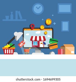 Flat design vector illustration icons of e-commerce symbols