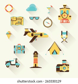 Flat design vector illustration icons set of traveling