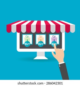 Flat design vector illustration icons of e-commerce symbols, internet shopping