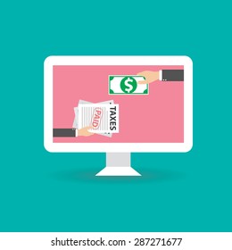 Flat design vector illustration icons of Tax payment online