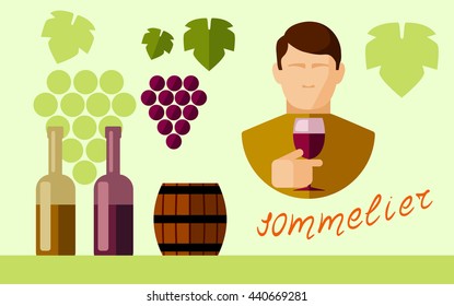 flat design vector illustration icons set of winery
