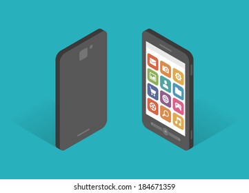 Flat Design Vector Illustration Infographic Design Elements Concept. Business  And Social Media Design. Isometric Mobile Phone Template.