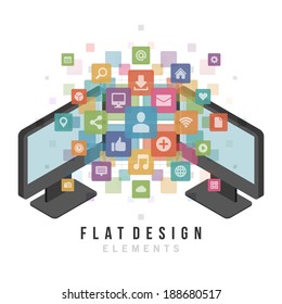 Flat design vector illustration infographic design elements concept. Business and social media design and laptop. Design template. 