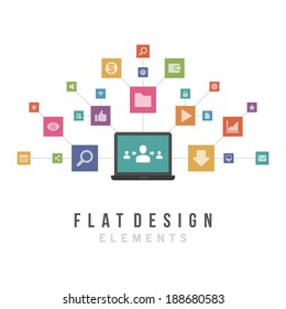Flat design vector illustration infographic design elements concept. Business and social media design and laptop. Design template. 