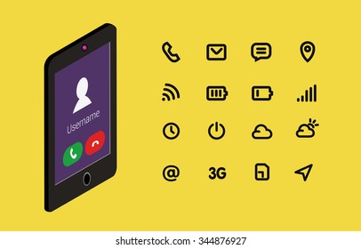 Flat design vector illustration infographic design elements concept. Isometric mobile phone template with interface and icon set