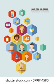 Ilustración vectorial de diseño plano infografía e iconos. Tecnología informática en la nube