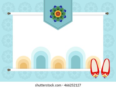 Flat design. Vector illustration. Korean Thanksgiving Day. Traditional korea motif.