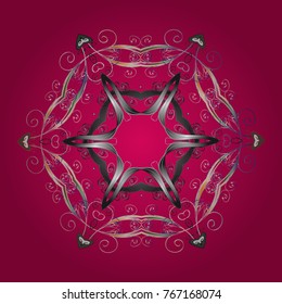 Flat design. Vector illustration. Magenta, gray and neutral silhouette snow flake sign. Symbol winter, frozen, Christmas, New Year holiday. Snowflake mosaic icon. Graphic element decoration.