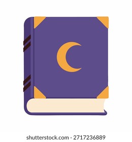 Una Ilustración vectorial de diseño plano de un libro de hechizos mágicos