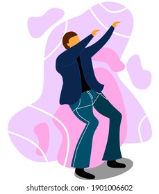 Flat design vector illustration of a man dancing. Suitable for describing party or youth.