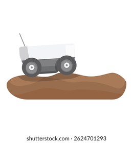 Flat design vector illustration of a mars rover on a martian surface