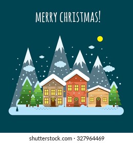 flat design. vector illustration Merry Christmas. winter landscape