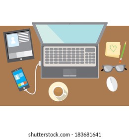 Flat design vector illustration of modern office interior with in minimalistic flat style and color.