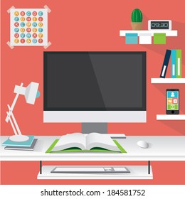 Flat design vector illustration of modern office interior