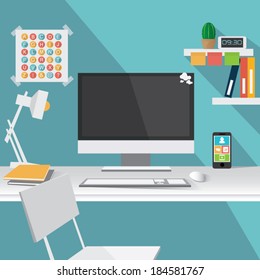 Flat design vector illustration of modern office interior