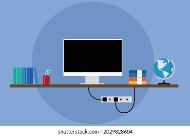 Flat design vector illustration of modern office interior office workspace in to office.