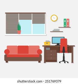 Flat design vector illustration of modern home office interior