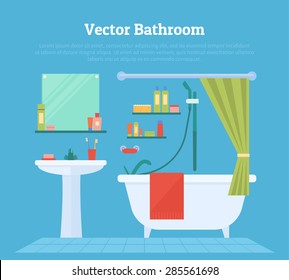 Flat design vector illustration of modern bathroom interior with furniture
