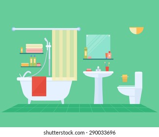 Flat design vector illustration of modern bathroom interior with furniture