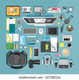 Flat design vector illustration of modern items for school and business