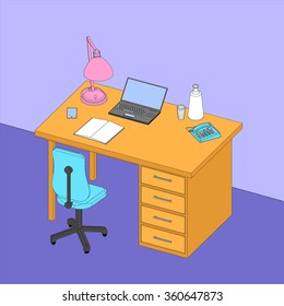 Flat design vector illustration. Modern home office interior.
