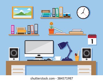 Flat design vector illustration of modern creative office.